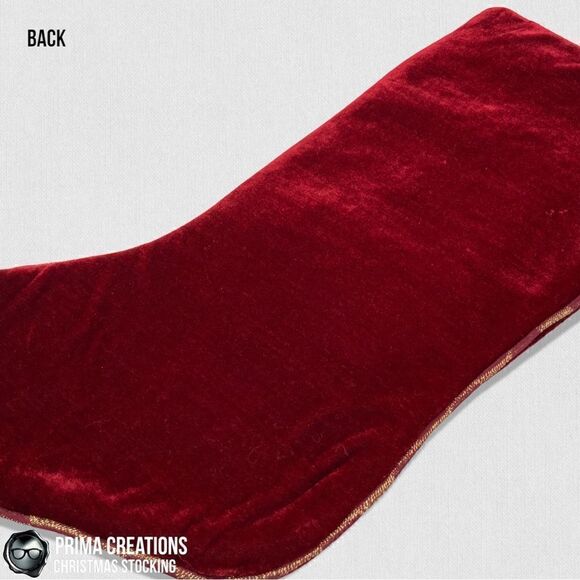 VINTAGE CHRISTMAS STOCKING APPLIQUÉ SANTA & SNOWMAN VELVET FELT IN RED & GOLD - Picture 9 of 13